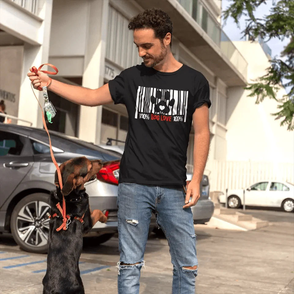 100% Dog Love Barcode With Paw Pet Lover Tee