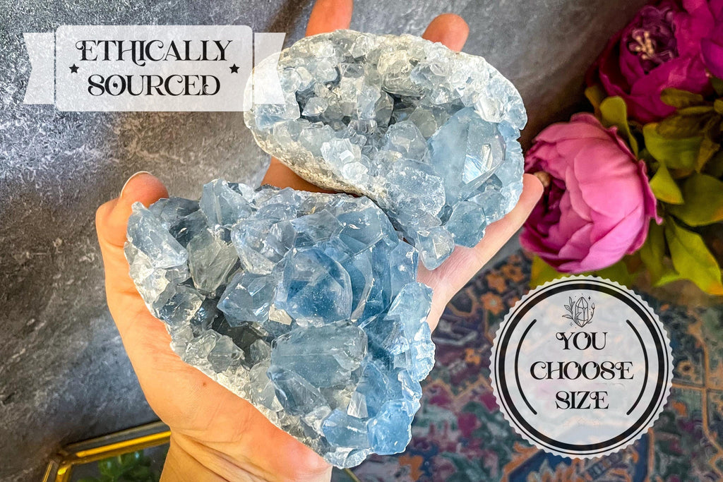 Raw CELESTITE Crystal Clusters, Ethically Sourced Celestite