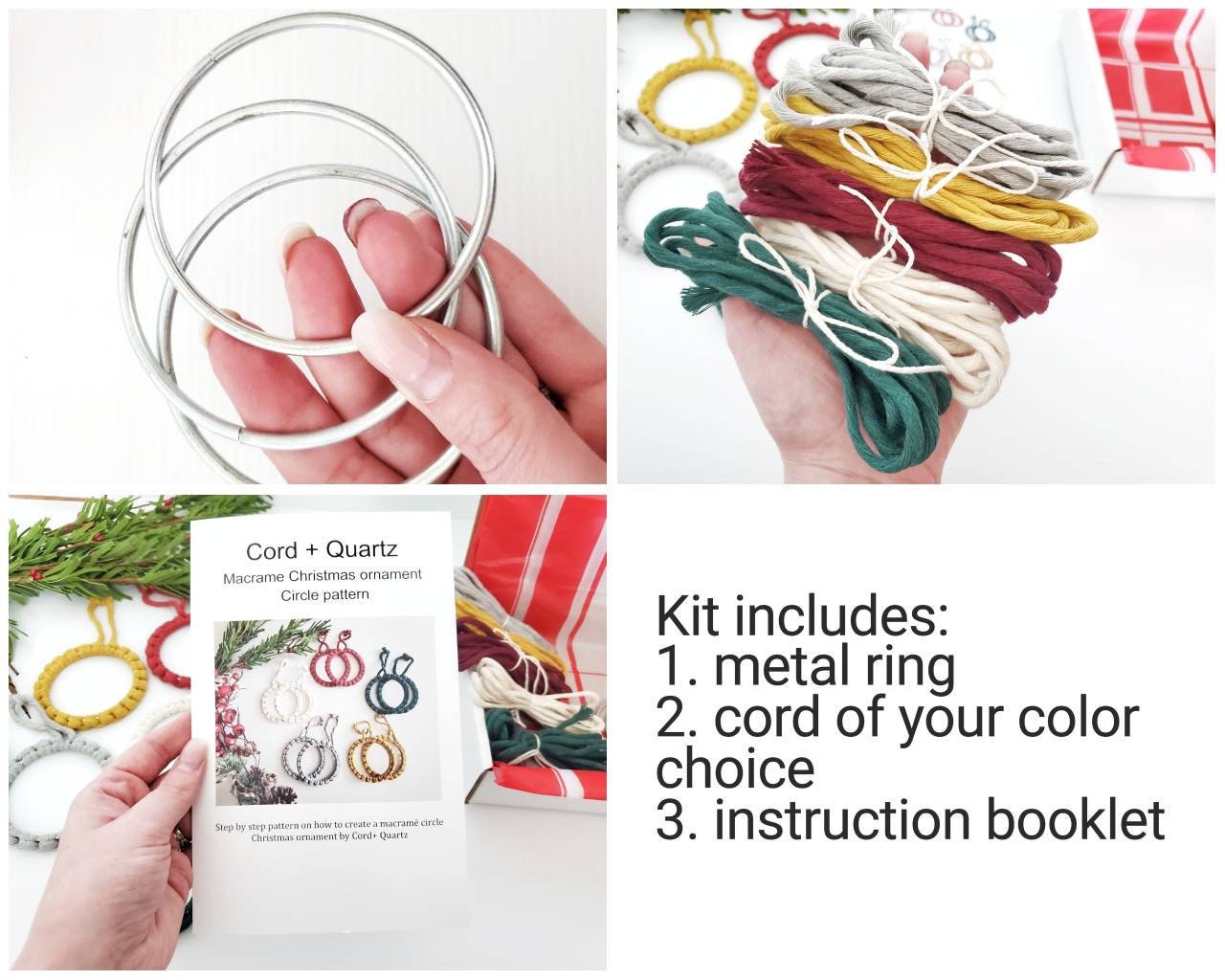 DIY Christmas ornament kit. Macrame christmas ornament set. Christmas craft kits for adults and kids. Boho ornament. Christmas home decor