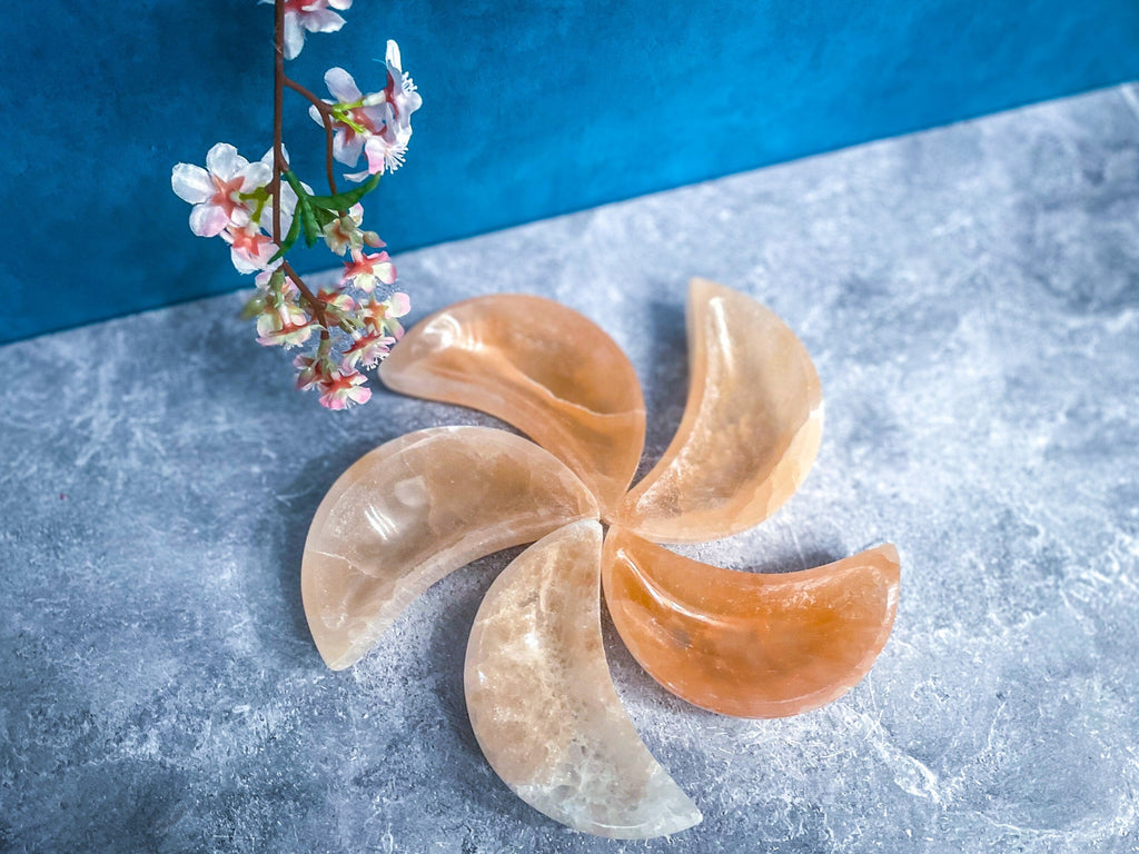 4" PEACH Selenite MOON Bowl