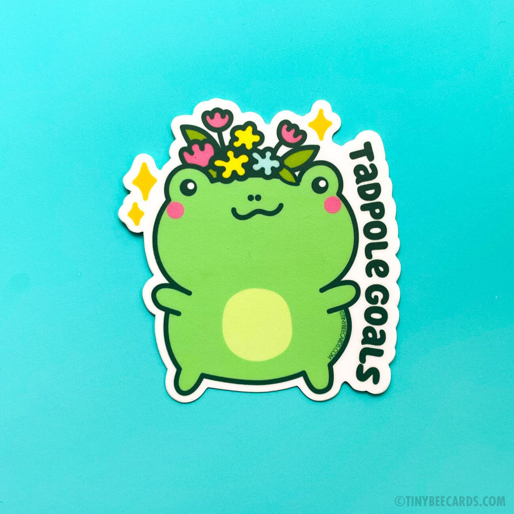 Floral Crown Frog Vinyl Sticker - Tadpole Goals
