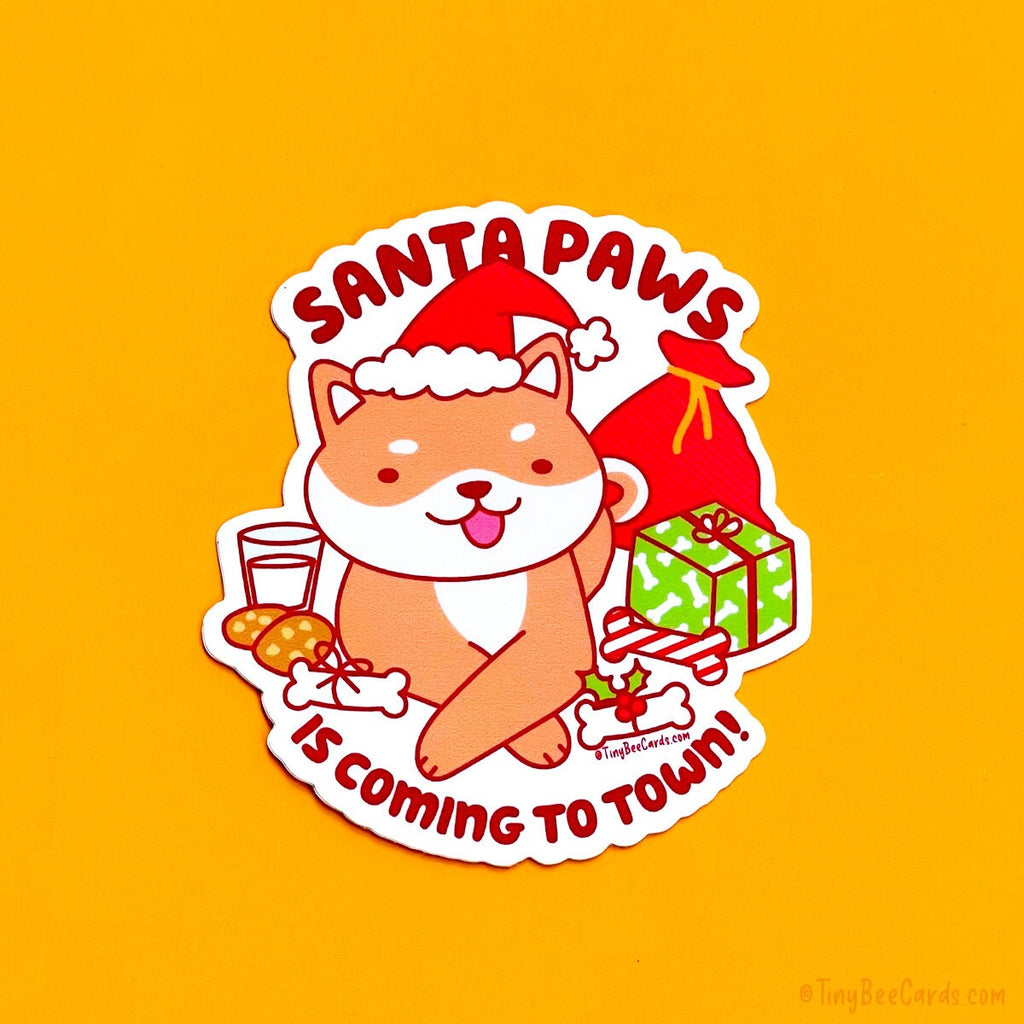 Christmas Dog Vinyl Sticker - Santa Paws is Coming to Town!