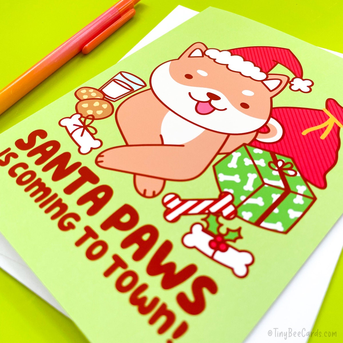 Shiba Inu Christmas and Holiday Card "Santa Paws is Coming to Town"