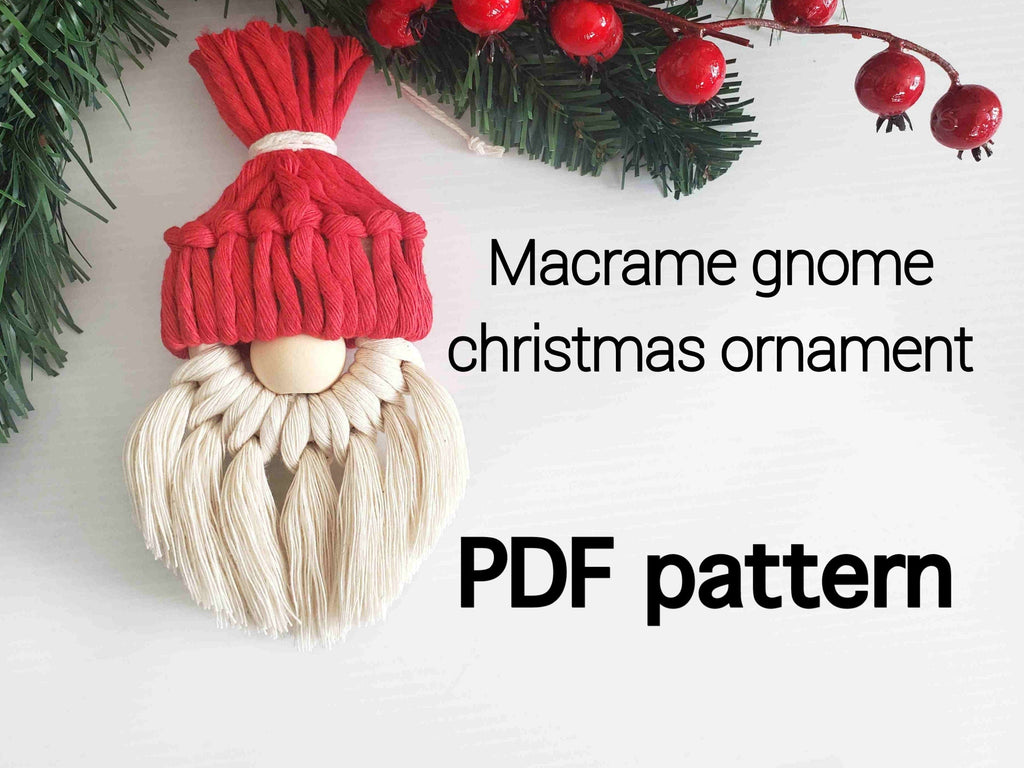Macrame gnome christmas ornament PDF pattern.