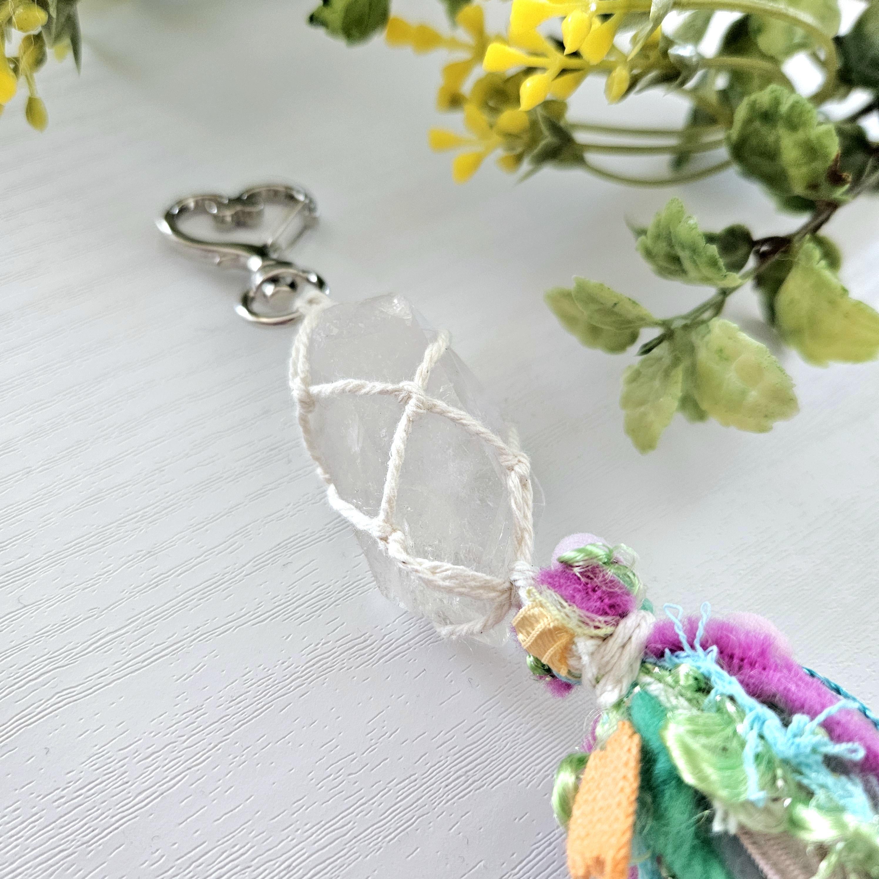 Macrame wrapped crystal keychain. Ready to ship.