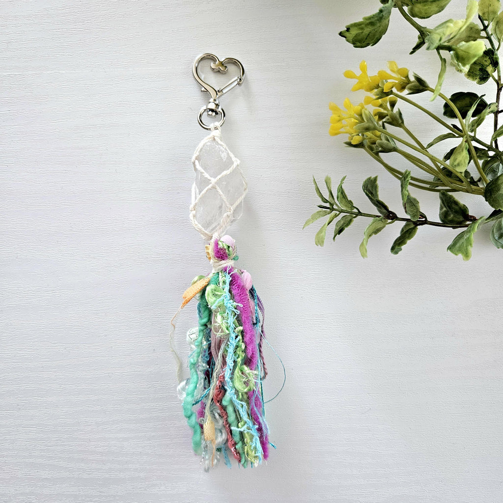 Macrame wrapped crystal keychain. Ready to ship.