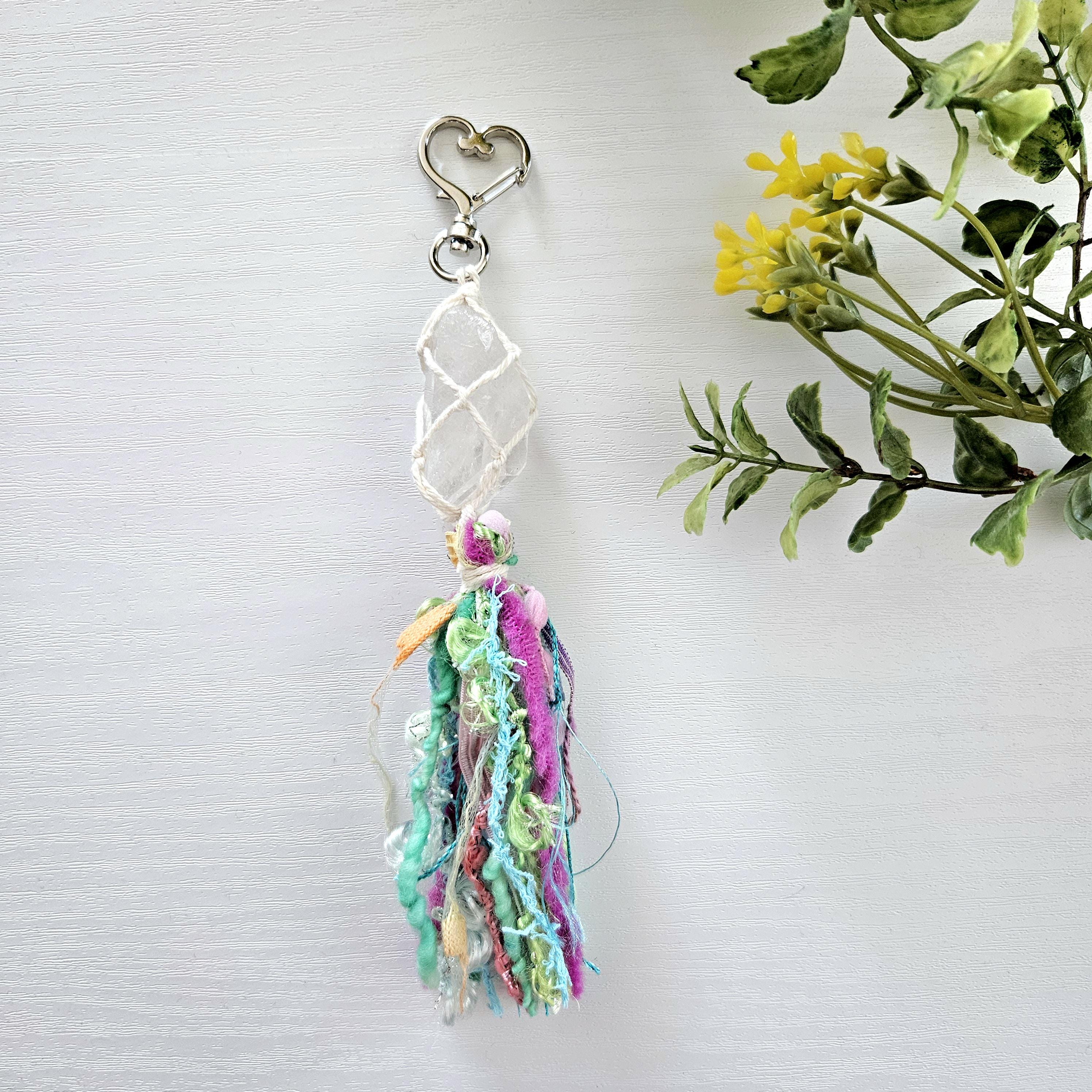 Macrame wrapped crystal keychain. Ready to ship.