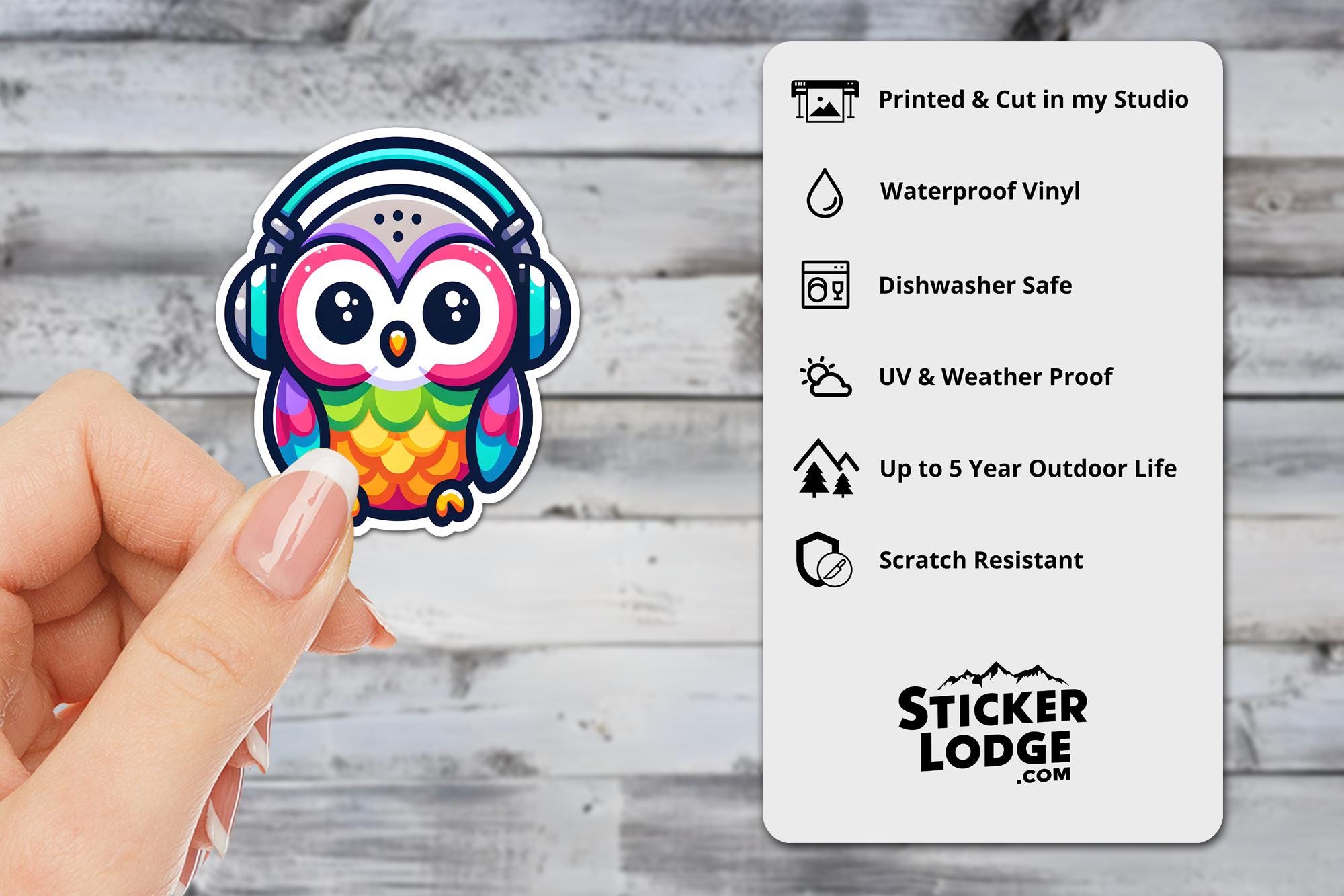 Colorful Owl with Headphones Vinyl Sticker