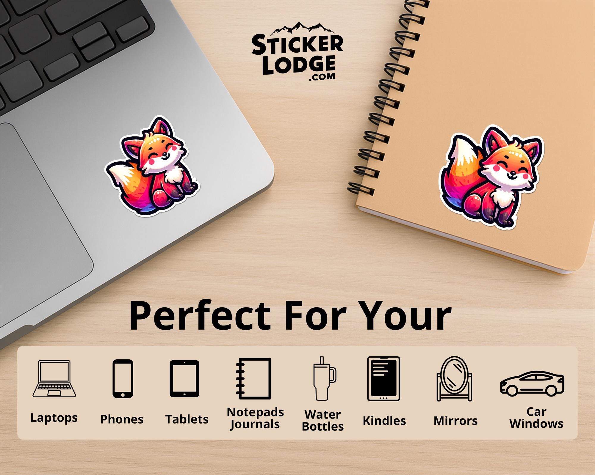 Happy Cute Kawaii Fox Vinyl Sticker