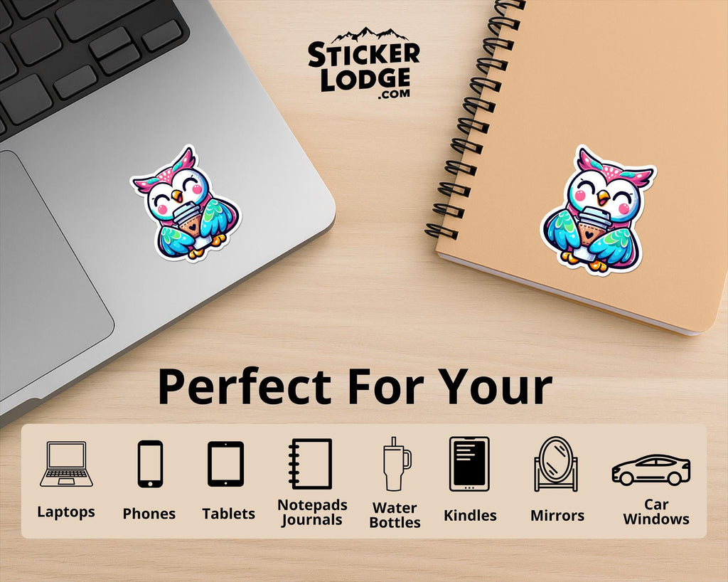 Kawaii Owl with Coffee Vinyl Sticker