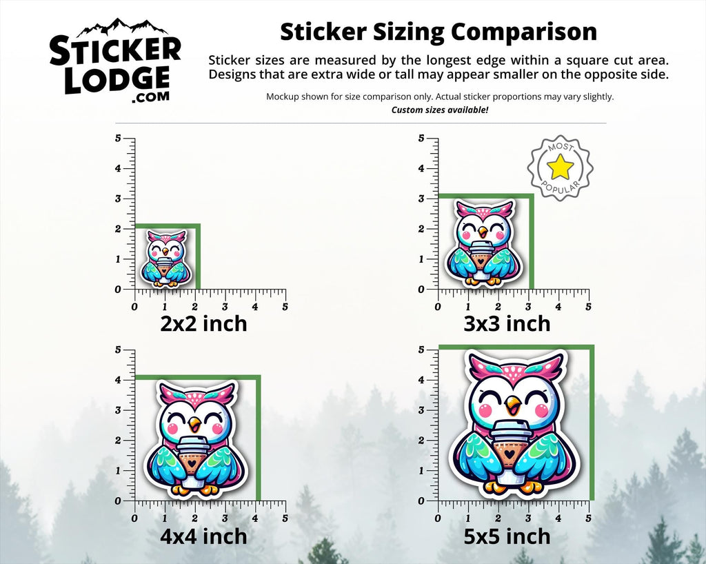Kawaii Owl with Coffee Vinyl Sticker