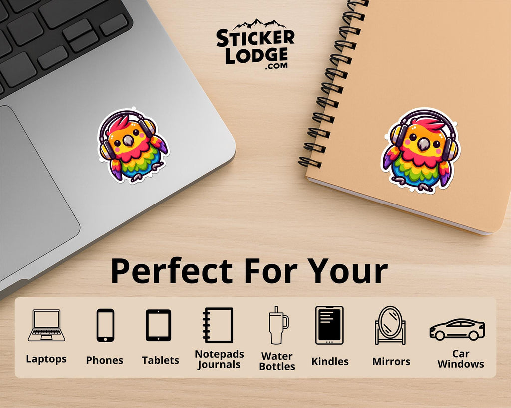 Parrot with Headphones Kawaii Vinyl Sticker