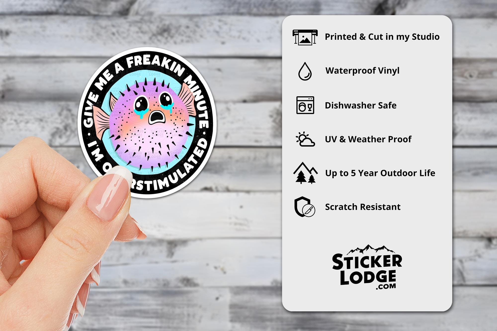 Overstimulated Pufferfish Vinyl Sticker