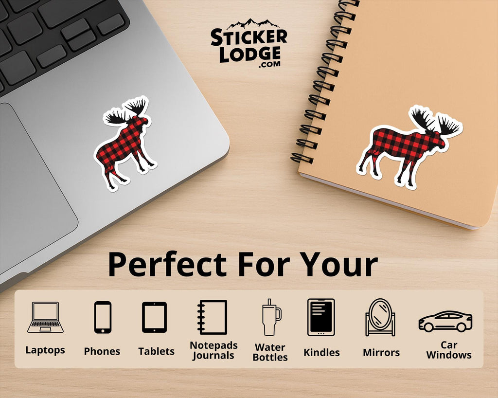 Moose with Red Buffalo Plaid Vinyl Sticker