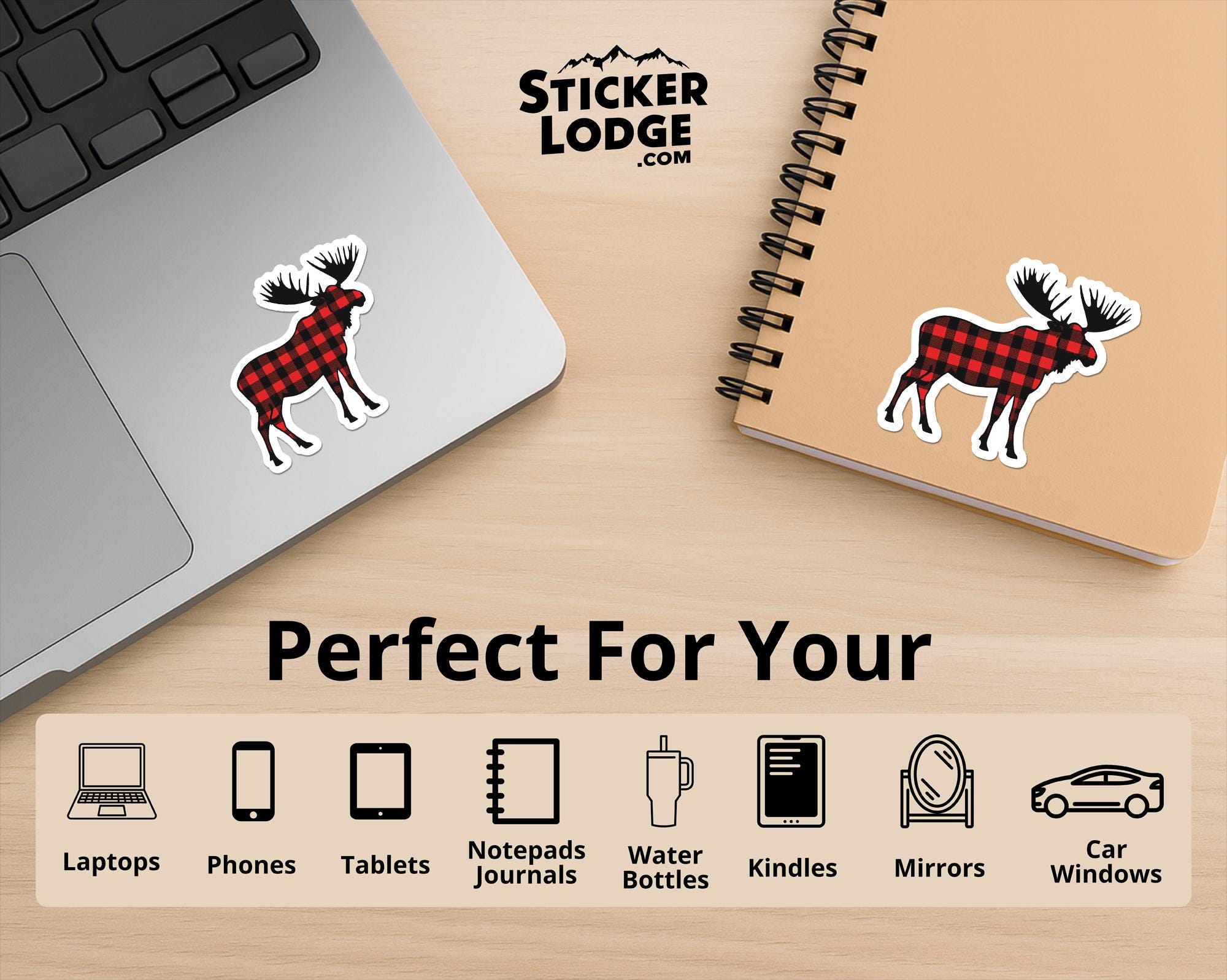 Moose with Red Buffalo Plaid Vinyl Sticker