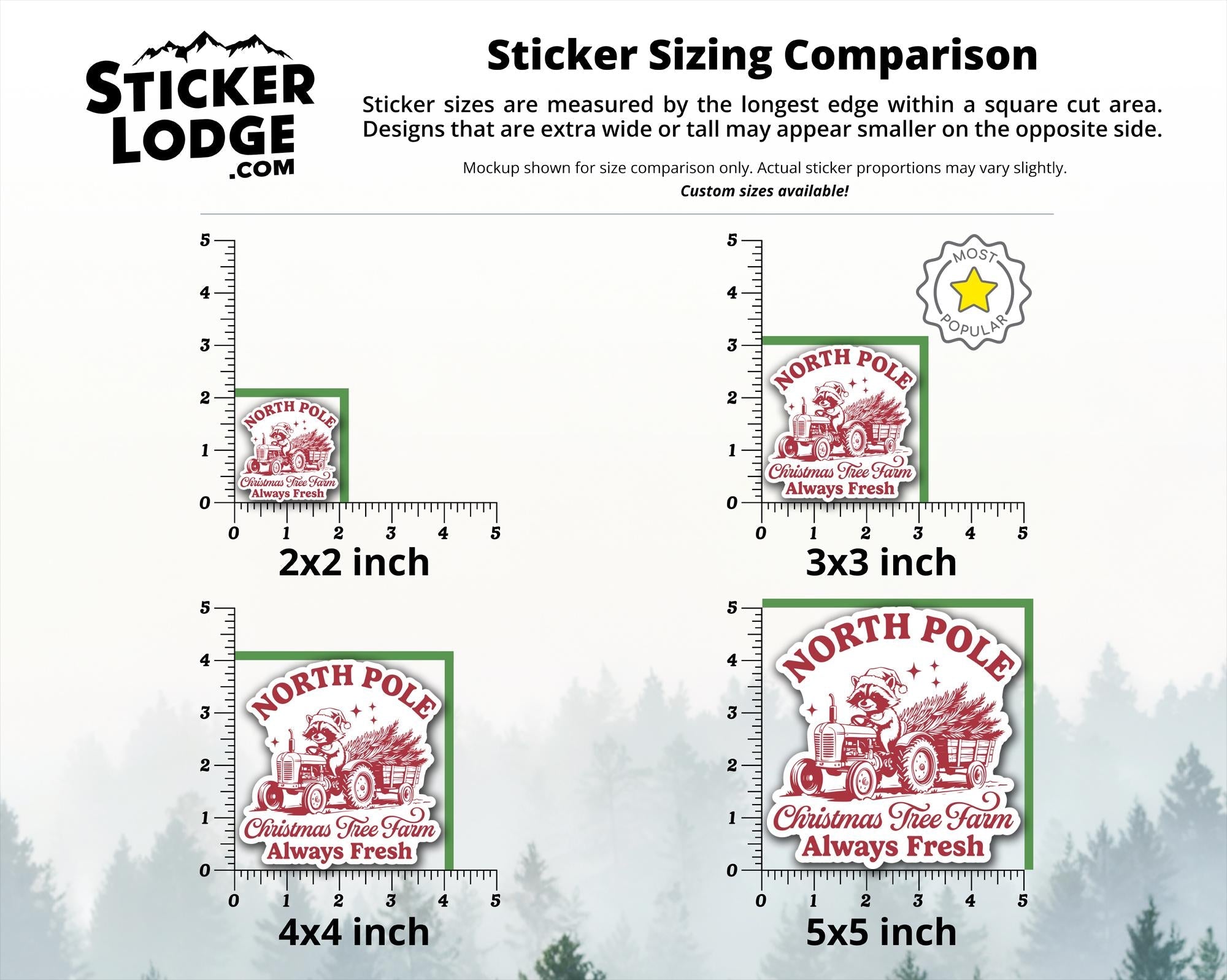 North Pole Christmas Tree Farm Raccoon Vinyl Sticker
