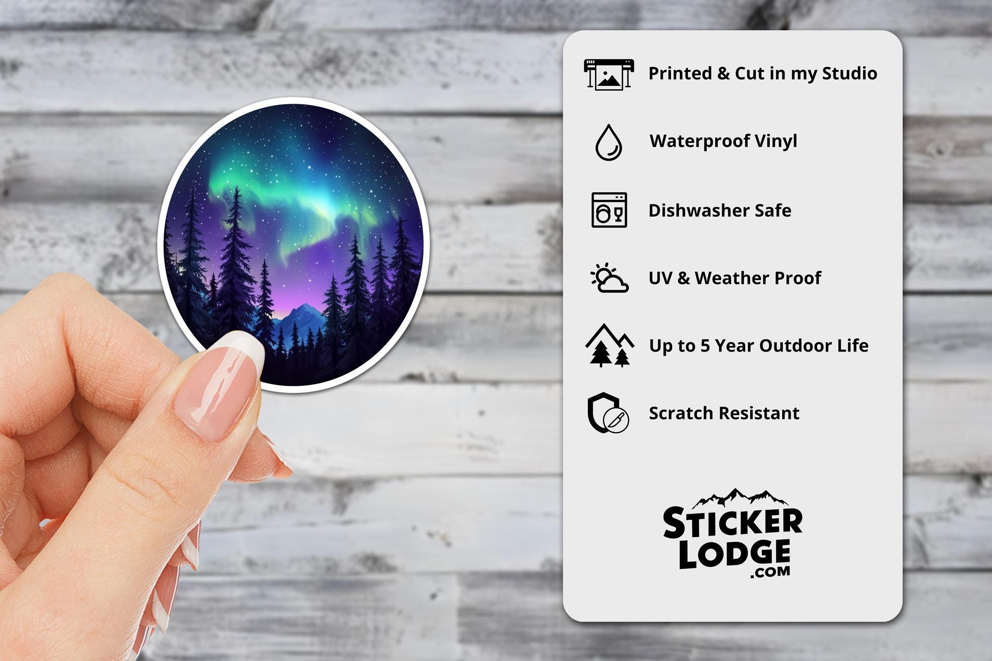 Northern Lights Forest Vinyl Sticker