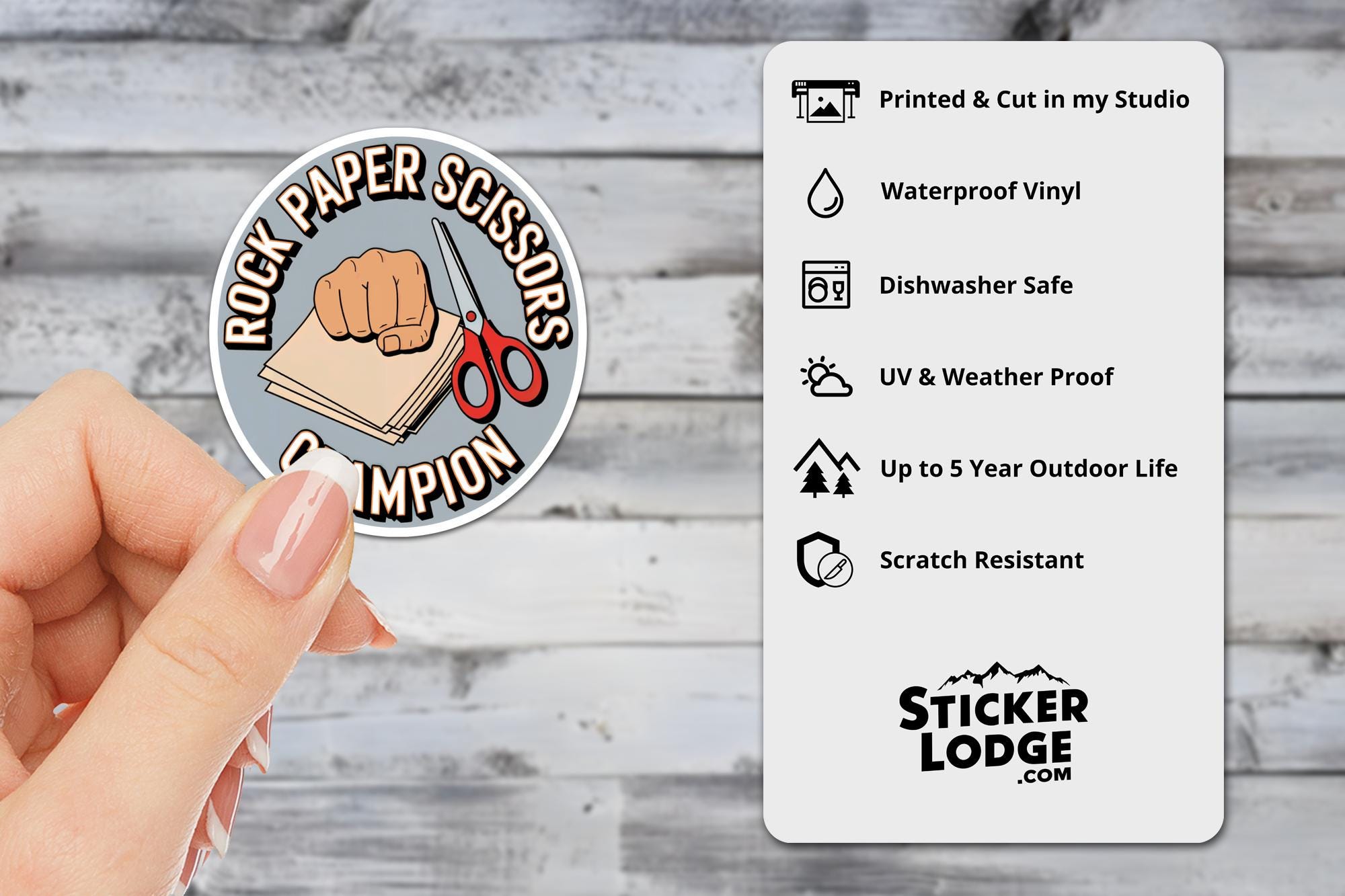 Rock Paper Scissors Champion Vinyl Sticker