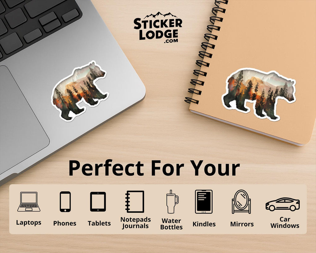 Bear and Forest Double Exposure Vinyl Sticker