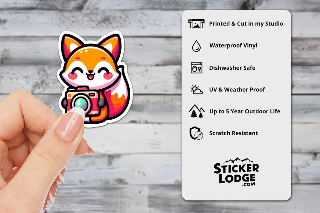 Fox Photographer Kawaii Vinyl Sticker