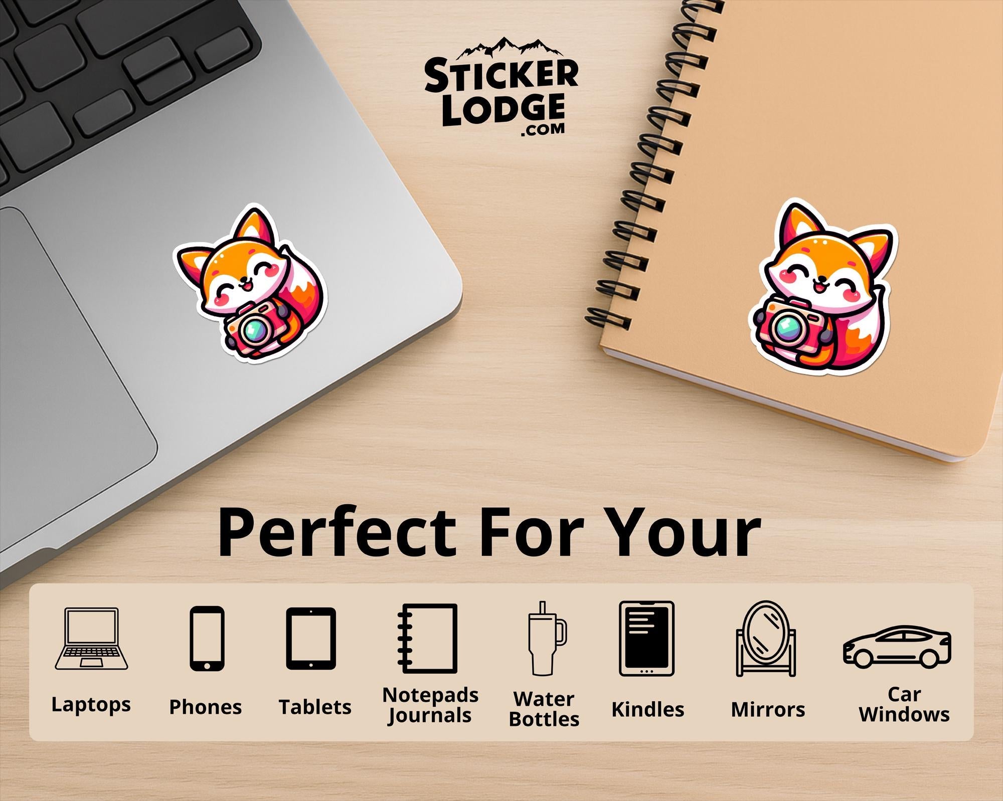 Fox Photographer Kawaii Vinyl Sticker