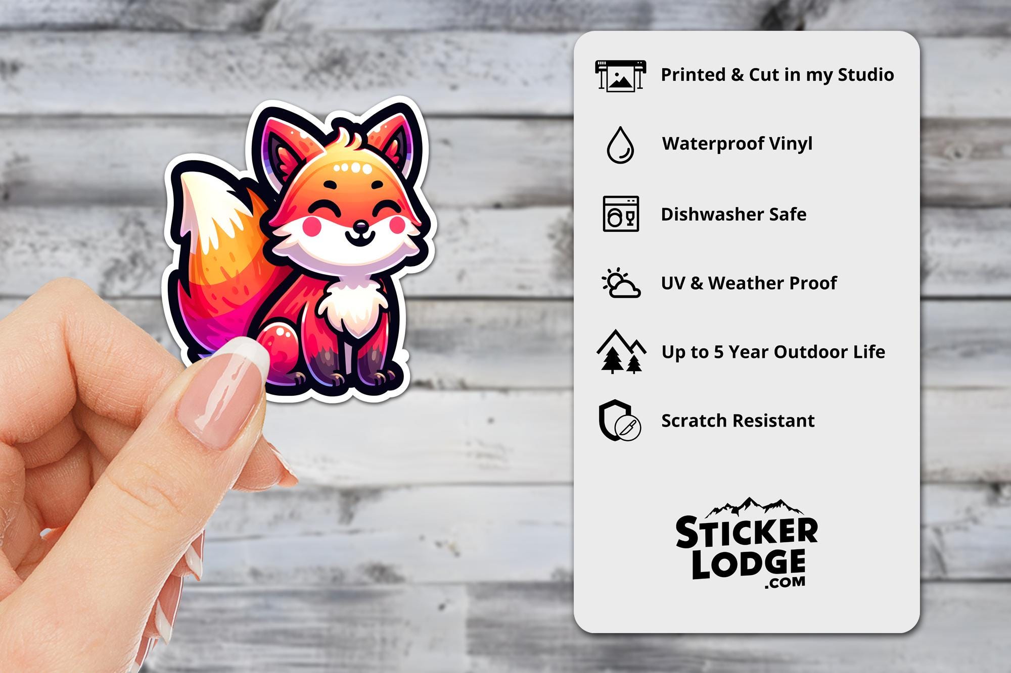 Happy Cute Kawaii Fox Vinyl Sticker