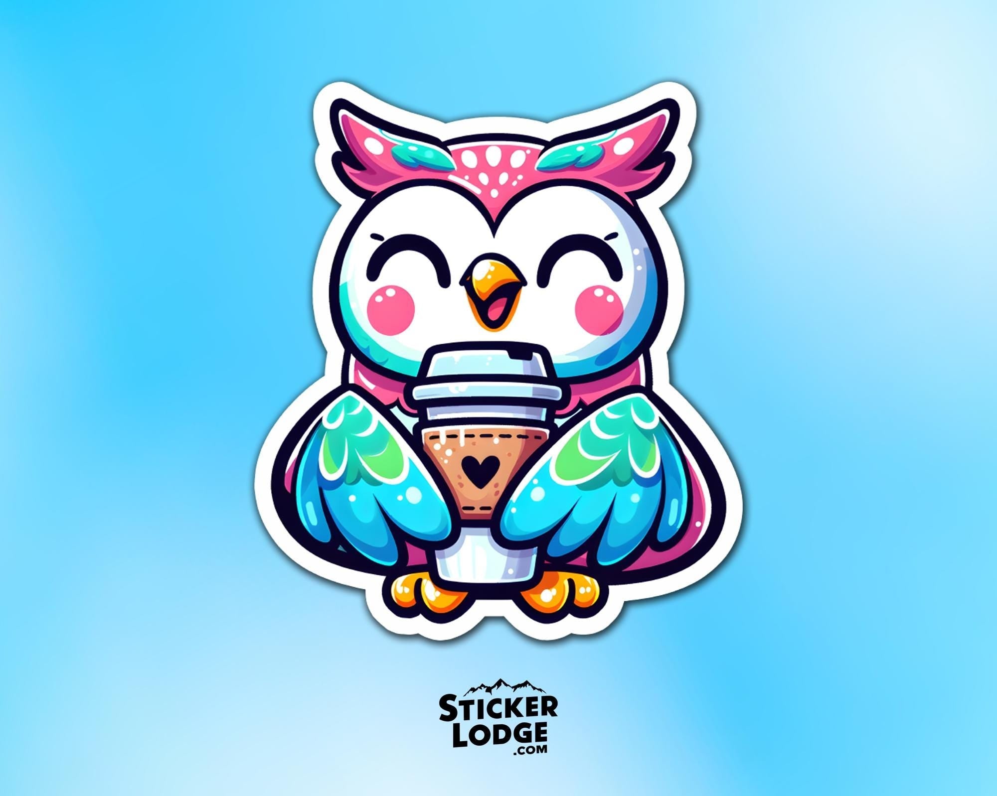 Kawaii Owl with Coffee Vinyl Sticker