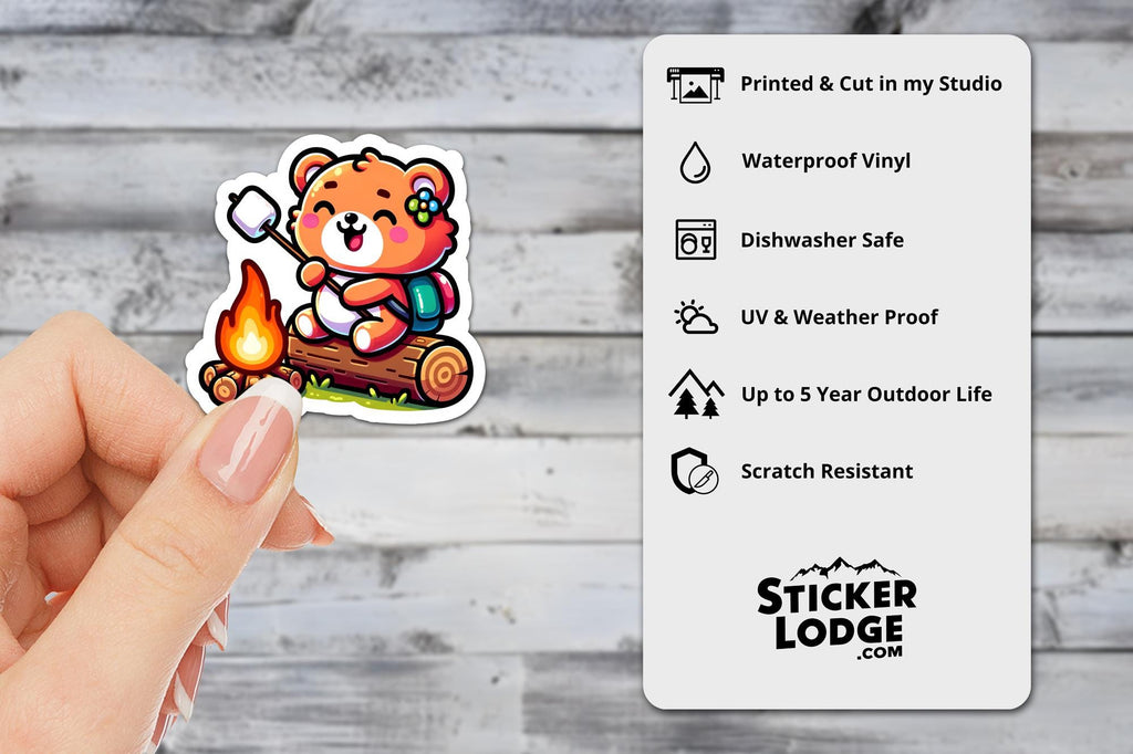 Happy Camper Bear Vinyl Sticker