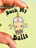 Suck My Balls Keychain – Funny Boba Tea Acrylic Glitter Keychain