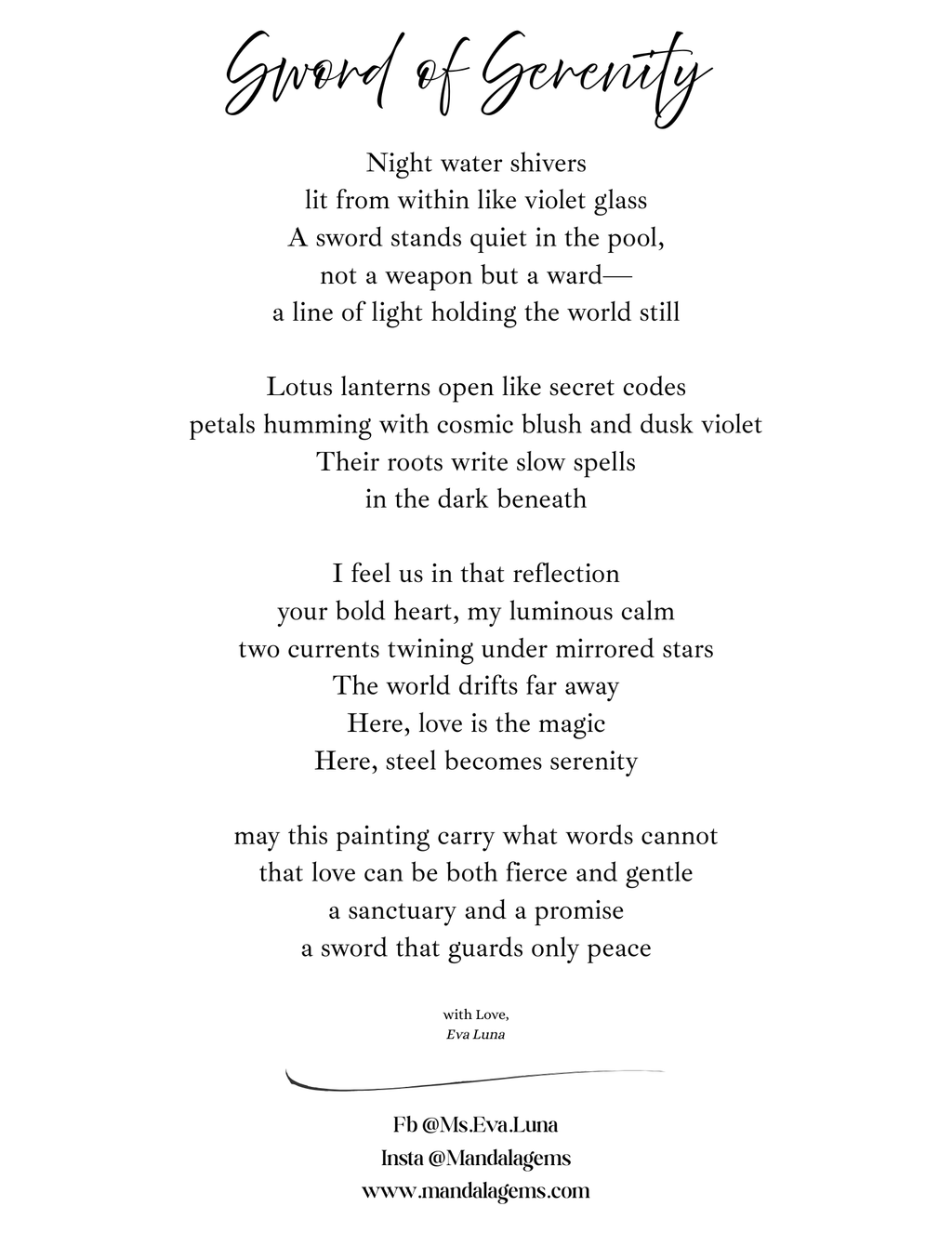 Sword of Serenity Art Print – 5x7 Fantasy Art with Poetry